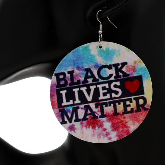 Mulitcolor Tie Dye Black Lives Matter Wooden Earrings
