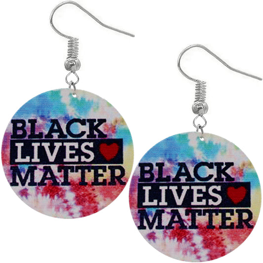 Mulitcolor Tie Dye Black Lives Matter Wooden Earrings