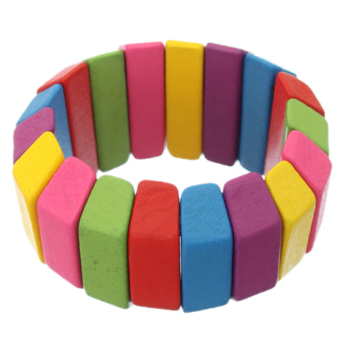 Pink Multicolor Wooden Arch Stretch Bracelet