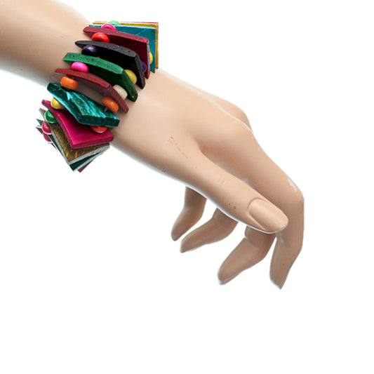 Multicolor Wooden Geometric Triangle Stretch Bracelet