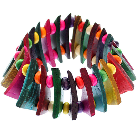 Multicolor Wooden Geometric Triangle Stretch Bracelet