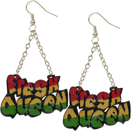 Multicolor Rasta Wooden Fresh Queen Chain Earrings