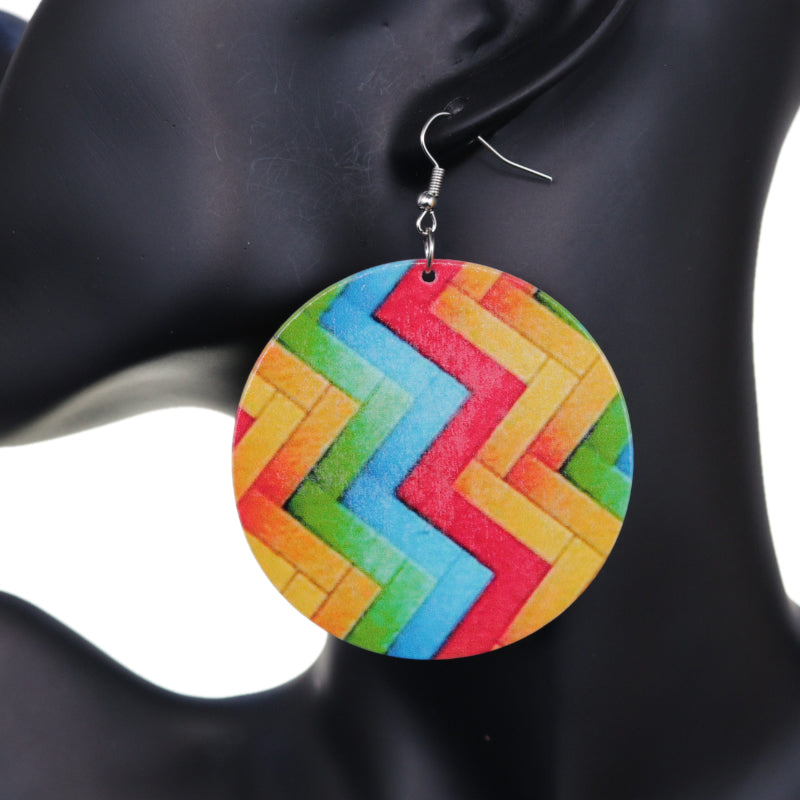 Multicolor Zigzag Pattern Wooden Earrings