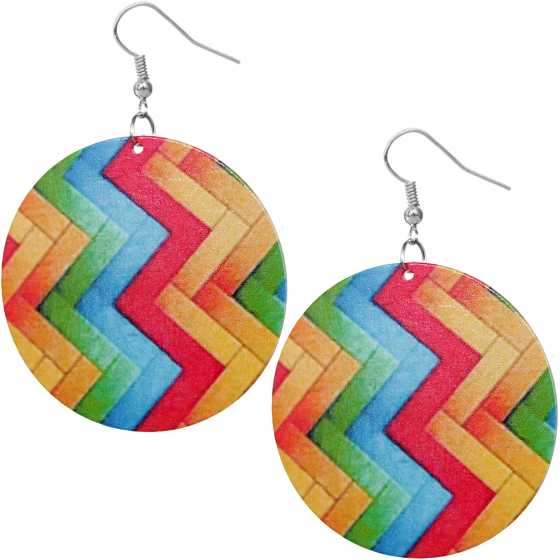 Multicolor Zigzag Pattern Wooden Earrings
