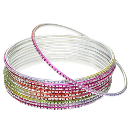 Multicolor Thin Glitter Stacked Bangle Bracelets