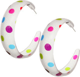 White Multicolor Polka Dot Hoop Earrings