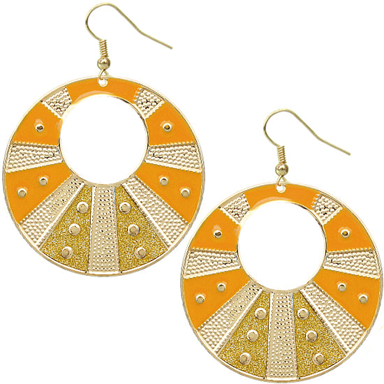Mustard Orange Round Studded Glitter Earrings