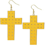 Mustard Yellow Dotted Cross Dangle Earrings