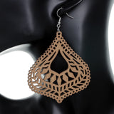 Natural Brown Bubble Teardrop Wooden Earrings