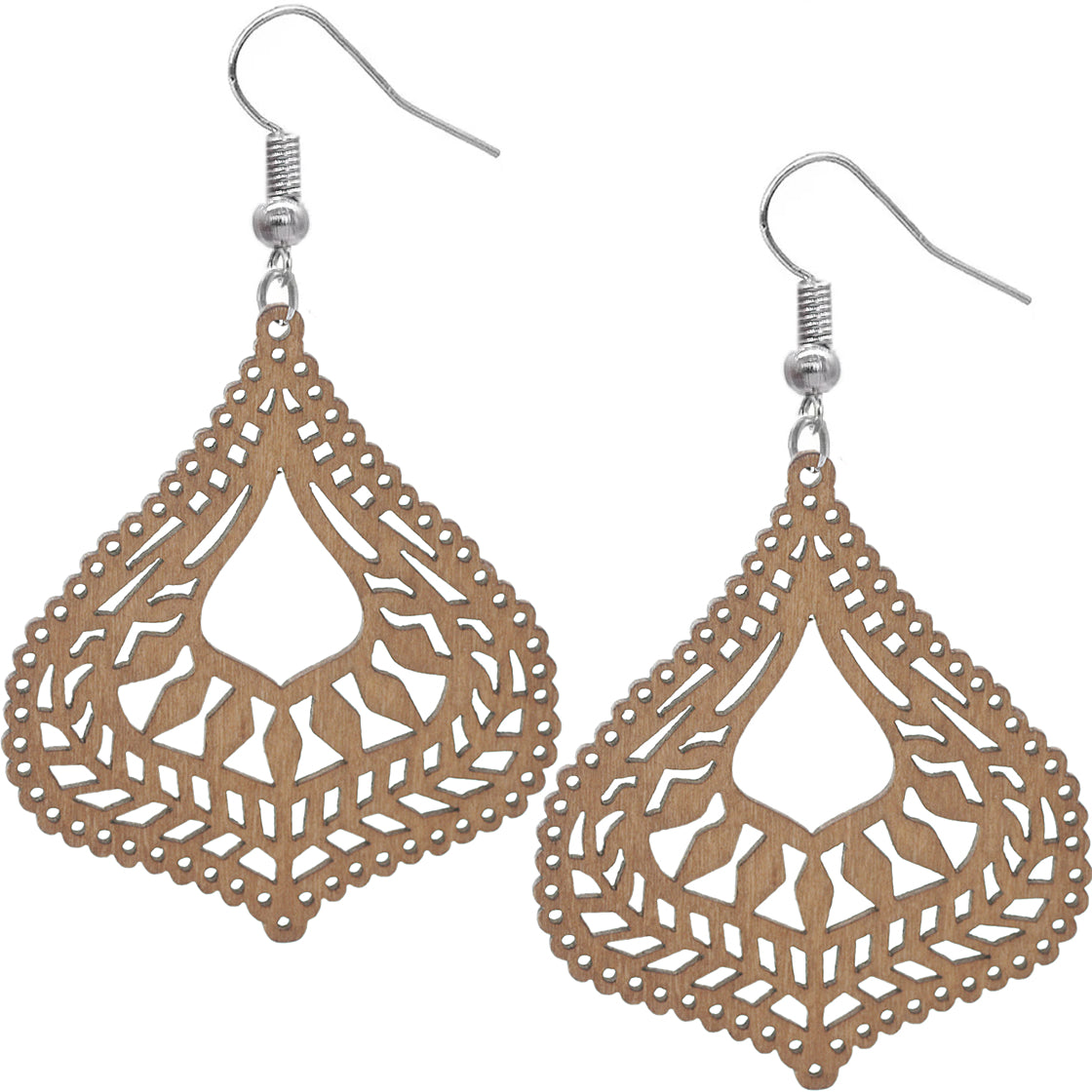 Natural Brown Bubble Teardrop Wooden Earrings