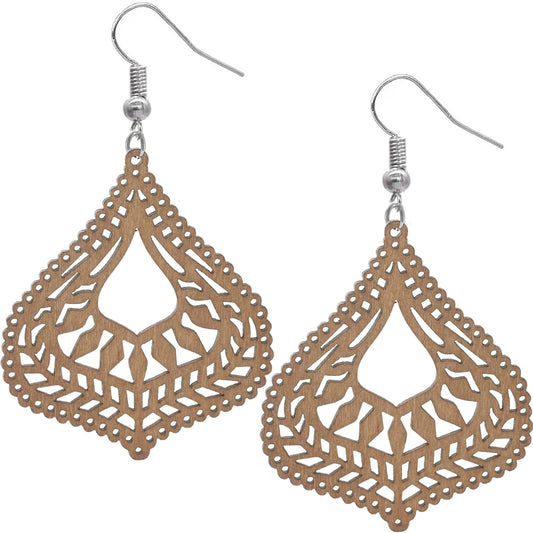 Natural Brown Bubble Teardrop Wooden Earrings