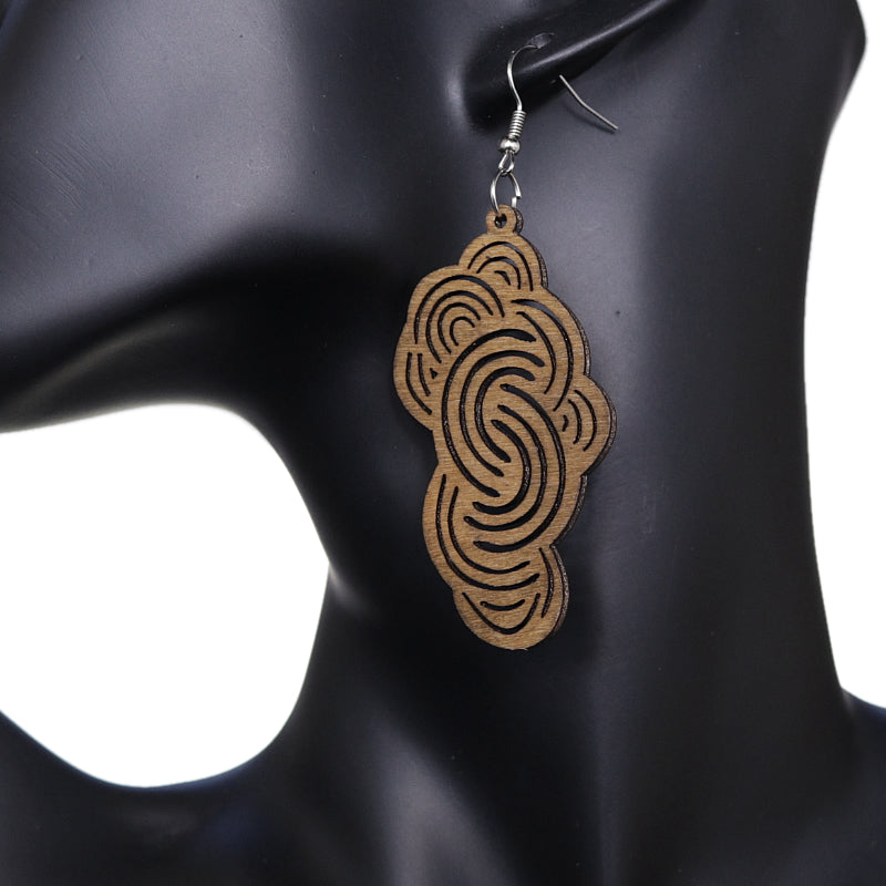 Brown Swirly Cloud Wooden Earrings