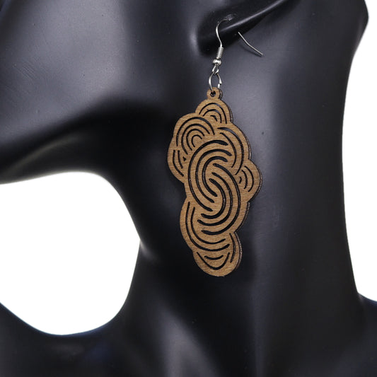 Brown Swirly Cloud Wooden Earrings