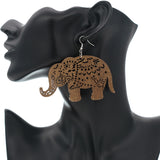 Brown Elephant Wooden Dangle Earrings