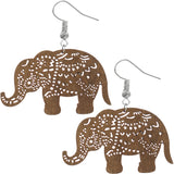 Brown Elephant Wooden Dangle Earrings