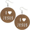 Brown Cutout I Love Jesus Wooden Earrings