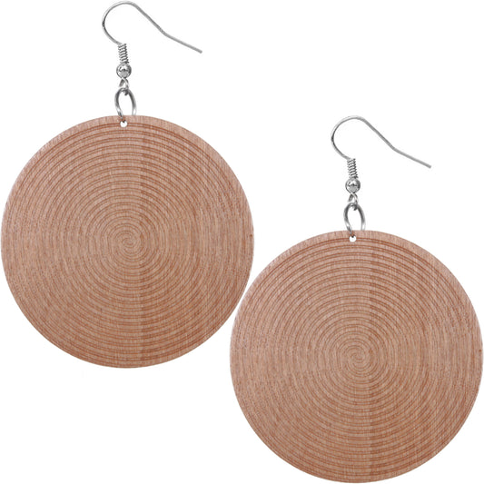 Brown Winding Circular Pattern Wooden Earrings