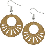 Brown Round Keyhole Cutout Wooden Earrings