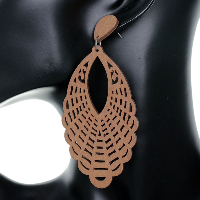 Natural Brown Ruffle Outline Wooden Earrings