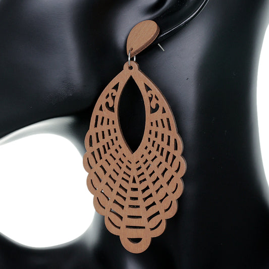 Natural Brown Ruffle Outline Wooden Earrings