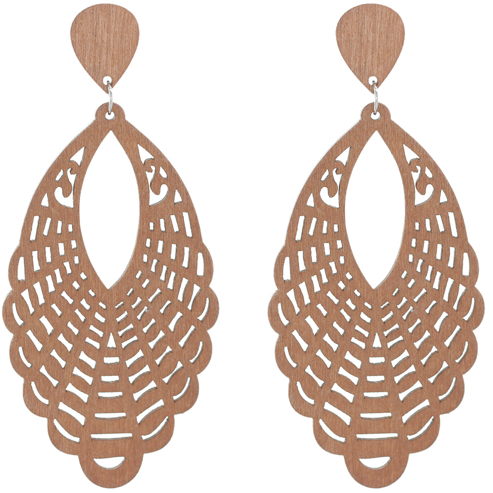 Natural Brown Ruffle Outline Wooden Earrings
