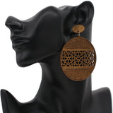 Brown Mosaic Pattern Wooden Earrings