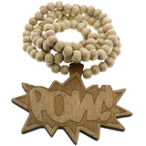 Tan Wooden Comic Pow Bead Necklace