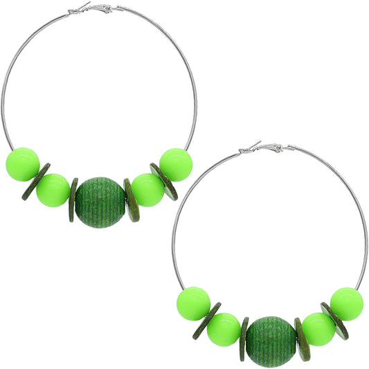 Neon Green Large Beaded Hoop Earrings