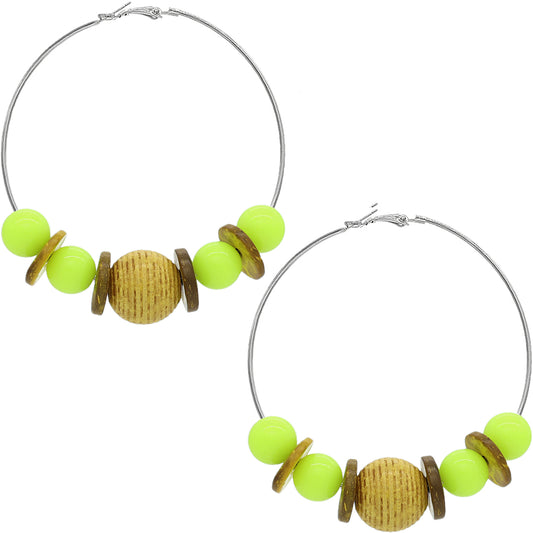 Neon Yellow Large Beaded Hoop Earrings