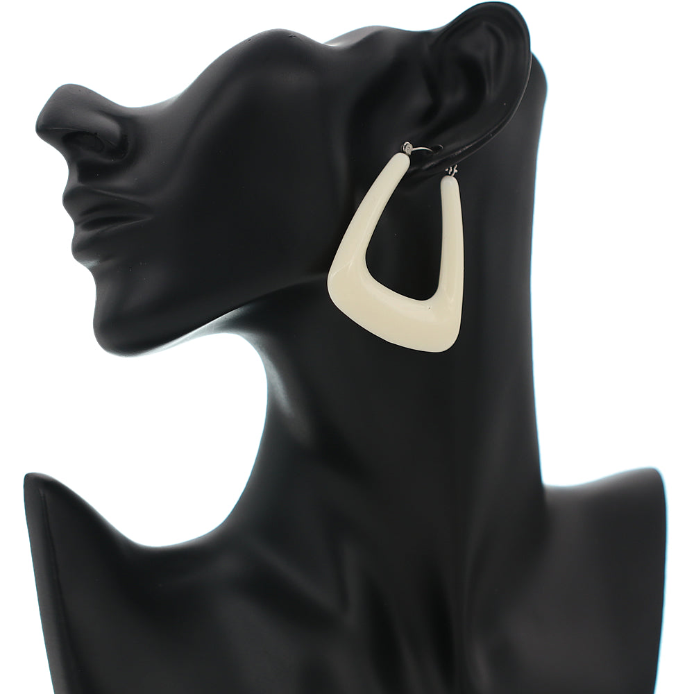 Cream Trapezoid Shape Hoop Earrings