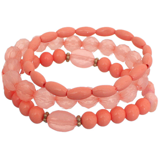Pink Mandarin 3-Piece Beaded Stretch Bracelets