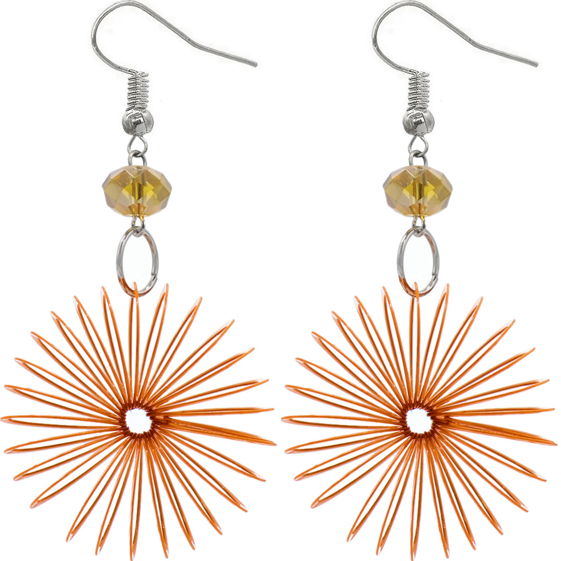 Orange Bead Coil Slinky Dangle Earrings