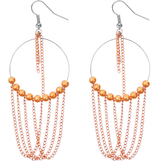 Orange Beaded Chain Hoops Earrings