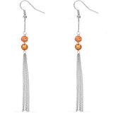 Orange Beaded Fireball Chain Earrings