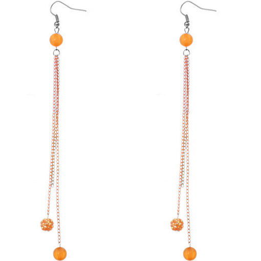 Orange Beaded Fireball Drop Chain Dangle Earrings