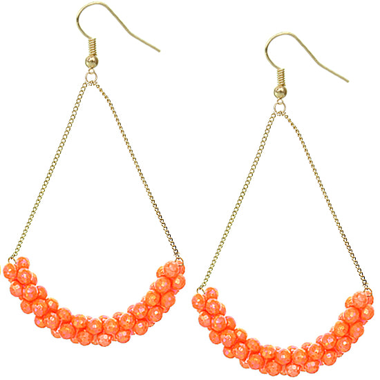 Orange Beaded Iridescent Drop Chain Earrings