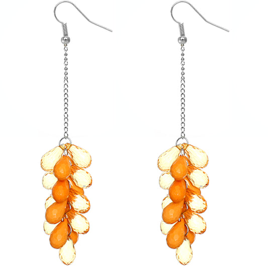 Orange Beaded Layer Drop Chain Earrings