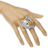 Orange Bead Rhinestone Clown Adjustable Ring