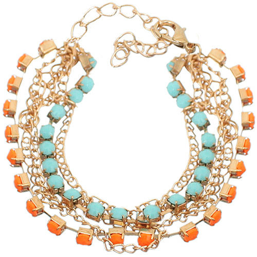 Orange Blue Beaded Chain Link Bracelet