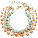 Orange Blue Beaded Chain Link Bracelet