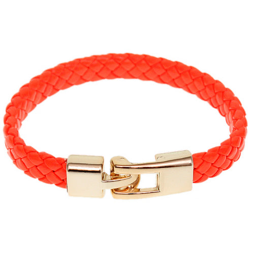 Orange Braided Woven Leather Latch Bracelet