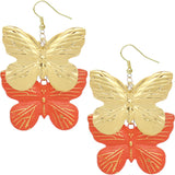 Orange Metal Butterfly Dangle Earrings