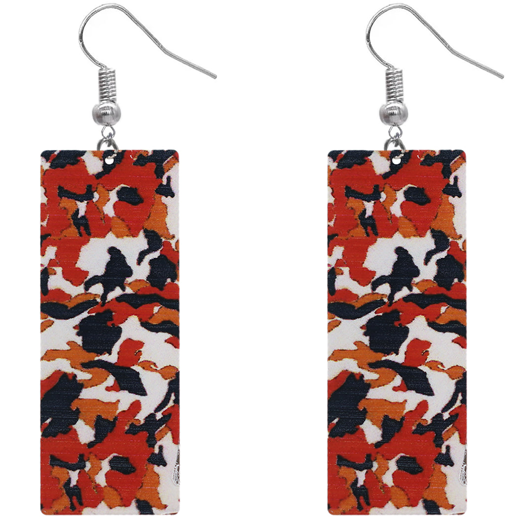 Orange Camo Rectangular Drop Earrings