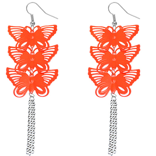 Orange Cascade Butterfly Chain Earrings