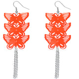 Orange Cascade Butterfly Chain Earrings