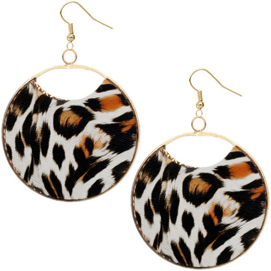 Orange Cheetah Round Earrings