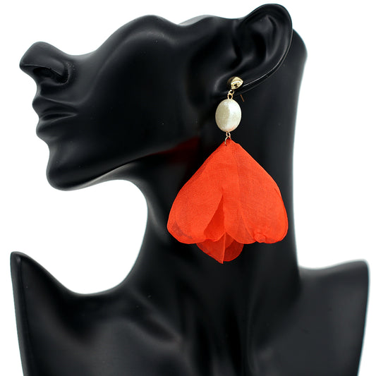 Orange Chiffon Flowy Earrings