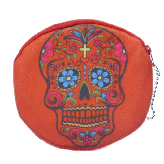 Orange Day of the Dead Skull Zipper Wallet