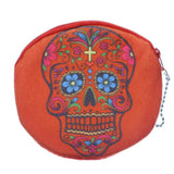 Orange Day of the Dead Skull Zipper Wallet