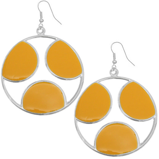 Yellow Oval Cutout Polka Dot Dangle Earrings